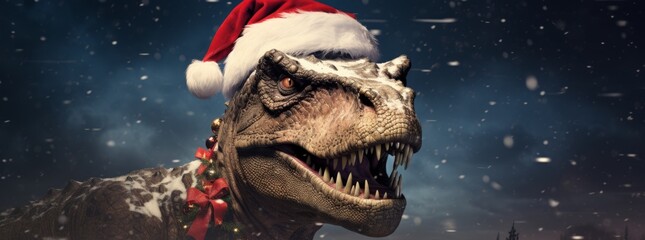 a dinosaur wearing a santa hat