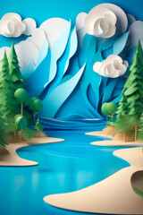 Fototapeta na wymiar World water day. Saving water and the ecological concept of the survival of the planet. Clear azure water in paper cut style.