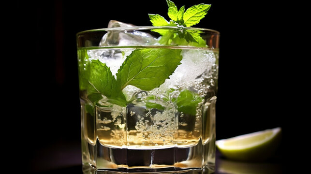 mojito cocktail on black background HD 8K wallpaper Stock Photographic Image 