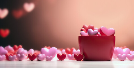 basket filled with hearts background for valentine day with copy space