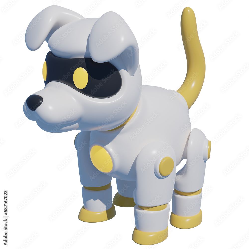 Poster plastic cute robot dog toy with button isolated on white background. 3d rendering