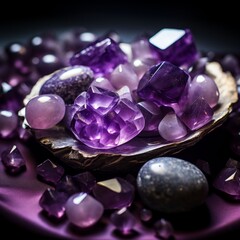 Obraz na płótnie Canvas a group of purple stones on a plate