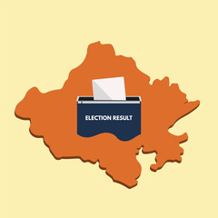 Rajasthan election 2023 map Voting box vector poster. Election result illustration.