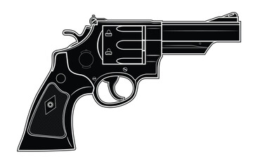 Vector illustration of the 44 magnum Smith & Wesson M29 revolver with short barrel on the white background. Black. Right side.