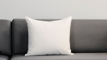 White decorative pillow on a modern grey couch - obrazy, fototapety, plakaty