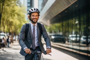 Fototapeta na wymiar City Cycling CEO: A Helmeted Commute to Success