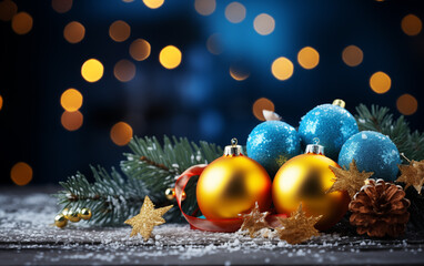 Beautiful image of Christmas and New Year toys. For greeting cards, holiday posters, calendars, advertising signs and various types of souvenirs.