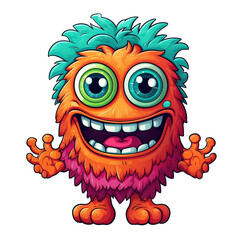 Fototapeta premium Cute Orange Color Monster on Transparent Background, AI Generated