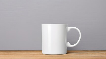 Blank white mug on wooden surface