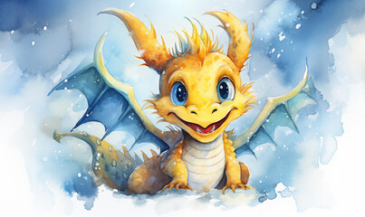 Beautiful New Year themed image of a fairytale dragon. For postcards, posters, advertising signs, souvenirs and other promotional products.