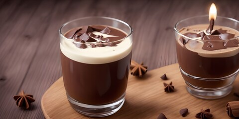 Chocolate Coquito, touch of vanilla extract, cinnamon, dark rum, and chocolate