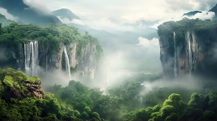 Fototapeta na wymiar Waterfall in the Jungle. Generative Ai