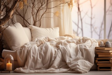 Cozy bright modern bedroom. White interior background