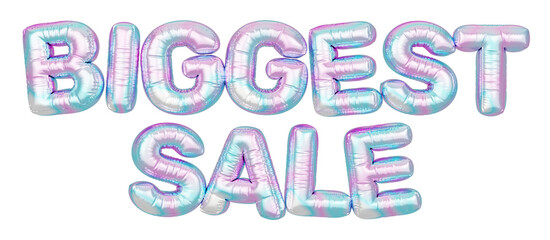 Holographic balloon 3d text. Typography. 3D illustration. Biggest Sale.