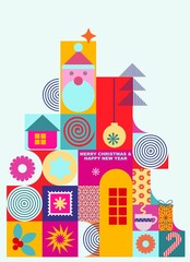 Obraz premium New Year, Merry Christmas - seasonal composition from isolated graphic, cartoon elements on a white background in pastel colors. Hand drawn digital illustration