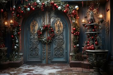 Christmas Decorated Doors - Generative AI