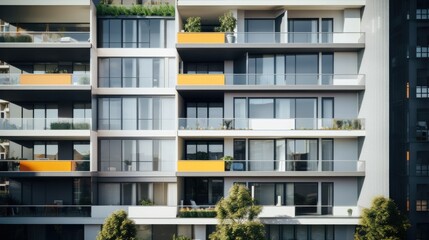Tall modern apartment block, large windows, and clean lines