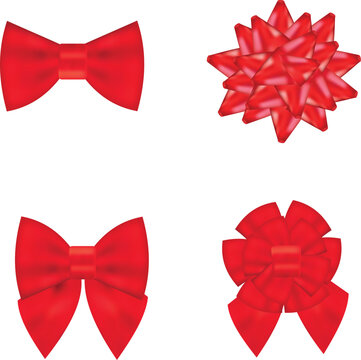 set of diffrent red bow on transparent background