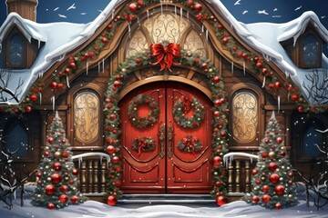 Christmas Decorated Doors - Generative AI