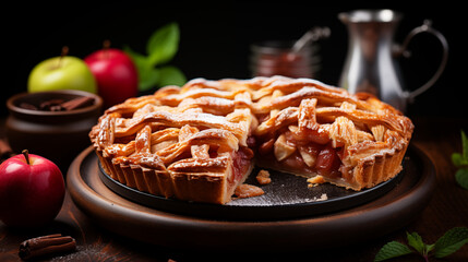 Food photo of the national Irish apple pie, a traditional dish for the feast of St. Patrick - obrazy, fototapety, plakaty
