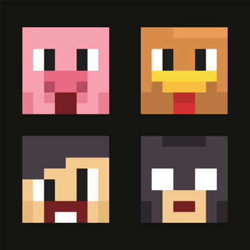 editable pixel vector Illustration of Pixel Face, good for sticker, clip art, icon, logo, game assets, etc.