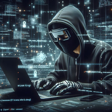 Cybersecurity, hacker while code breaking