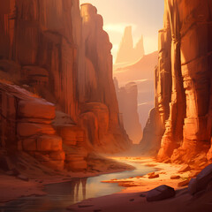 a tranquil canyon with warm tones and subtle shadows