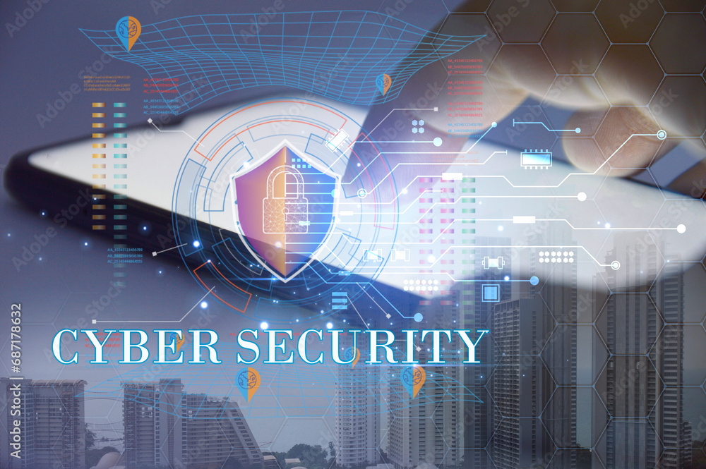 Poster cybersecurity concept, user privacy security and encryption, secure internet access future technolog