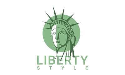 Vector stylistic simple graphic artistic green portrait of New York Statue of Liberty looking back. White isolated background.