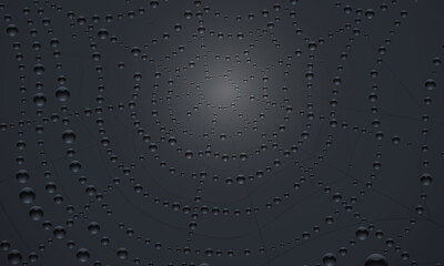 Spider web on dark background. net texture with rain water drops.