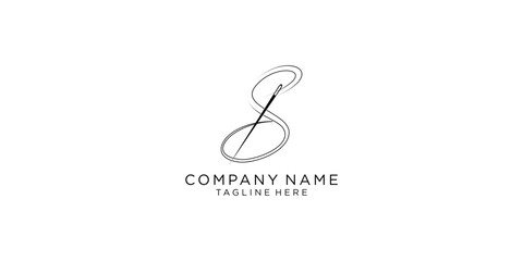 Simple sewing needle logo design template with modern concept| premium vector