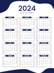 Minimal style 2024 wall calendar layout design. Yearly stationary diary calendar design for new year.