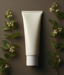Cosmetic skincare blank product tube with plants