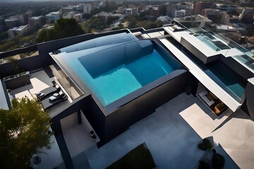 A swimming pool at the tope of city - obrazy, fototapety, plakaty