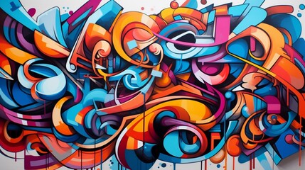 An abstract composition of colorful graffiti on an urban wall, showcasing the expressive and vibrant street art culture.