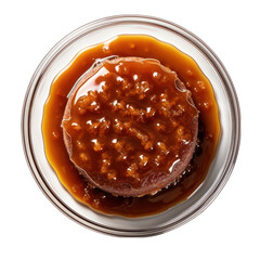 Top View of Sticky Toffee Pudding Isolated on Transparent or White Background, PNG