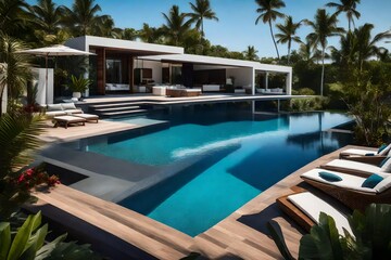 Fototapeta na wymiar s modern house and its luxurious pool,