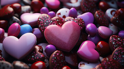 Obraz premium Heart-shaped elements for Valentine's Day. Assortment of hearts. Concept of love, romance, affection, relationships, emotions, celebration, passion, devotion, tokens of affection, cupid.