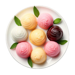 Top View of Mochi Ice Cream Isolated on Transparent or White Background, PNG