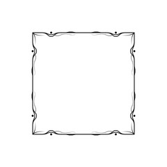 Abstract Black Simple Line Square With Leaf Leaves Frame Flowers Doodle Outline Element Vector Design Style Sketch Isolated Illustration For Wedding And Banner