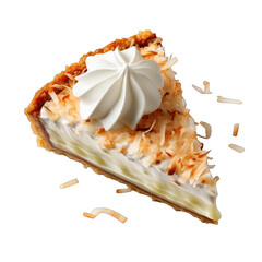 Top View of Coconut Cream Pie Isolated on Transparent or White Background, PNG