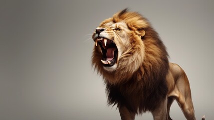 Lion Roaring Isolated on the Minimalist Background
