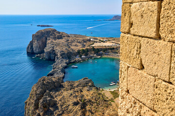 St. Paul's bay seen from the Lindos Acropolis, Rhodes island GR