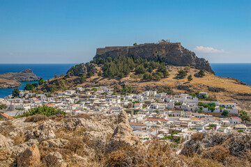 Village of Lindos and Acropolis in Rhodes island, Greece - 687185256