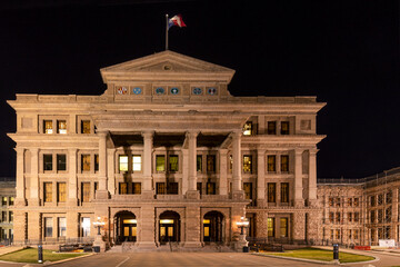 scenic historic capitol building in Austin, USA by night