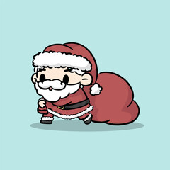 Santa Claus with gift sack cartoon. For christmas, new year design greeting card