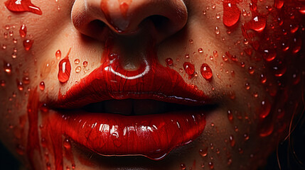 close up of a red lips - obrazy, fototapety, plakaty