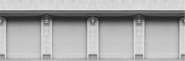 Closed steel shutter door of warehouse, storage or storefront for gray metal door seamless...