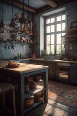 Interior of small kitchen in Bohemian style