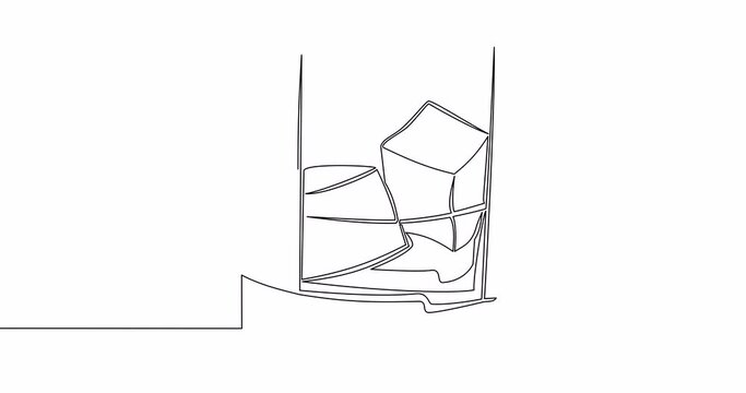 Self drawing line animation Whiskey in glass with ice continuous one single line drawn concept video
